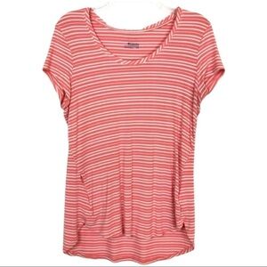 Columbia Coral Orange White Striped Short Sleeve Shirt Size M